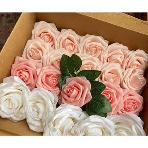 25 Piece Set | Blush Pink Champagne Tone Roses Wedding Silk Flowers Bouquet New
